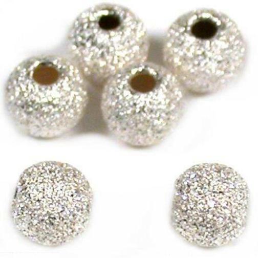Round Stardust Sterling Silver Beads 4mm 6Pcs