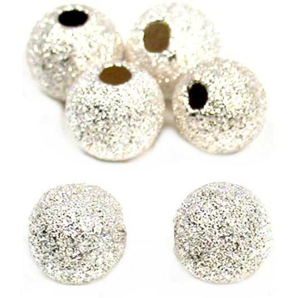 Round Stardust Sterling Silver Beads 6mm 6Pcs