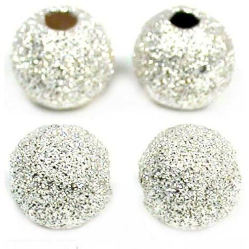Round Stardust Sterling Silver Beads 7mm 4Pcs