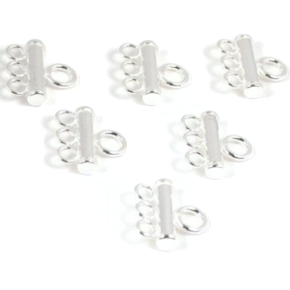 Triple Strand Pearl & Bead Connectors Sterling Silver 8.5mm 6Pcs