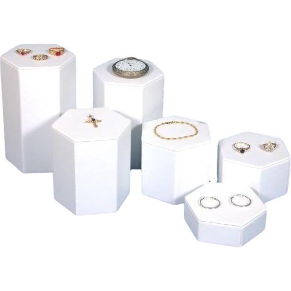 Jewelry Showcase Display Risers White Faux Leather 6Pcs