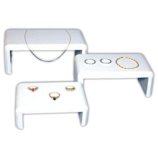Jewelry Showcase Display Risers White Faux Leather 3Pcs