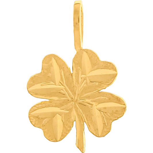 Four Leaf Clover Charm Diamond-Cut 14k Gold 16mm