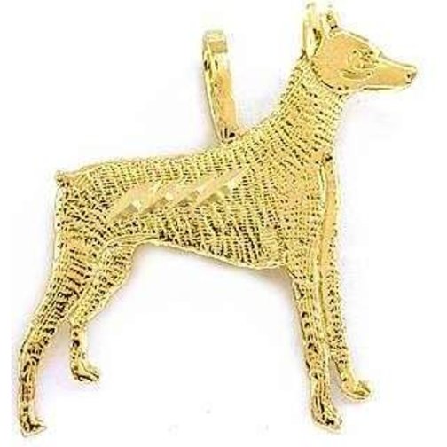 Doberman Pinscher Dog Charm Diamond-Cut 14k Gold 18mm