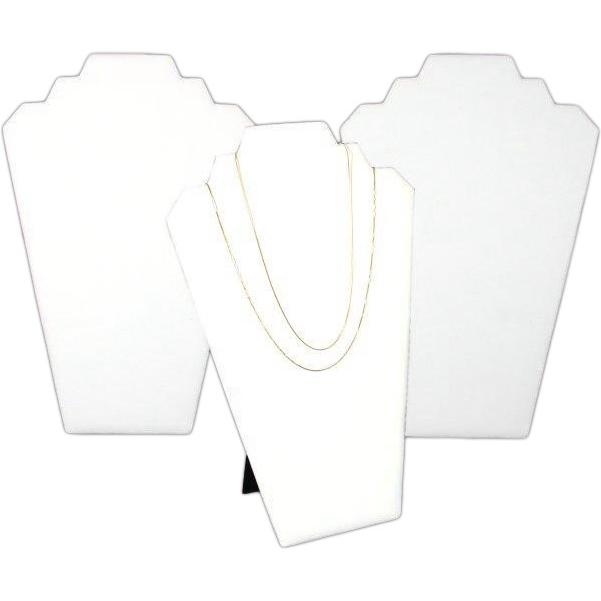 3 White Leather Padded 2 Tier Necklace Pendant Bust Showcase Displays 12.5"