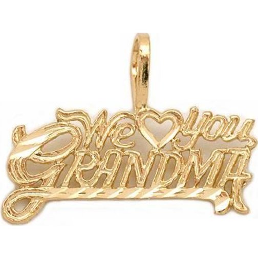 We Love You Grandma Charm 14mm & 18" Chain 14k Gold
