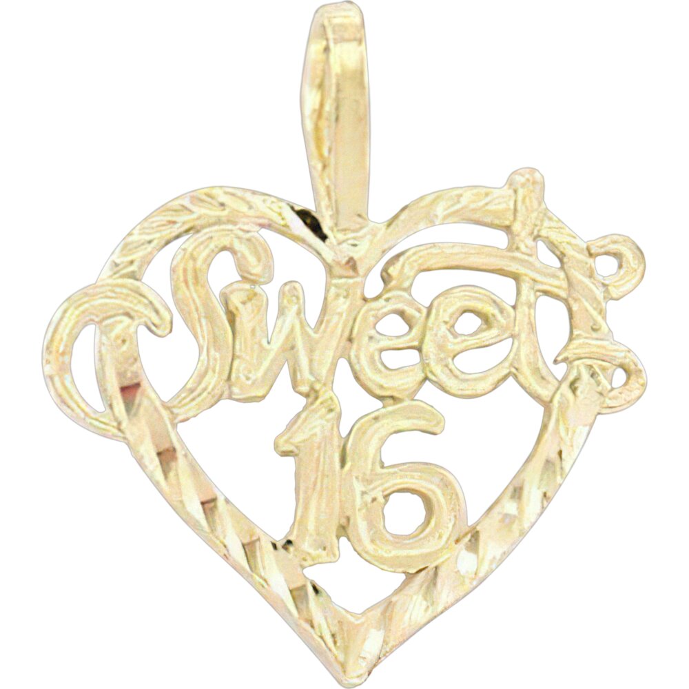 Sweet 16 Heart Charm 14k Gold 16mm