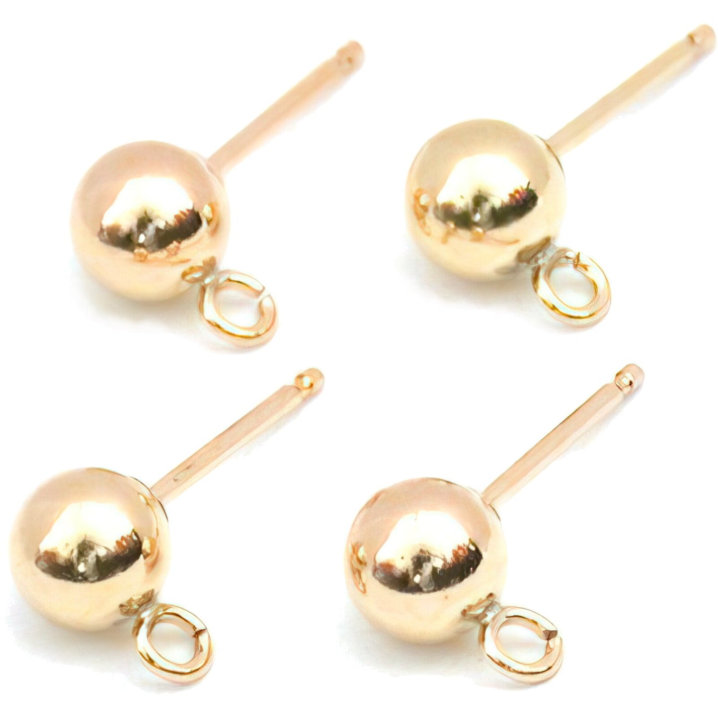 4 Earrings Posts Ball Stud Parts Gold Filled Ring Loop