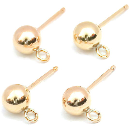 4 Earrings Posts Ball Stud Parts Gold Filled Ring Loop