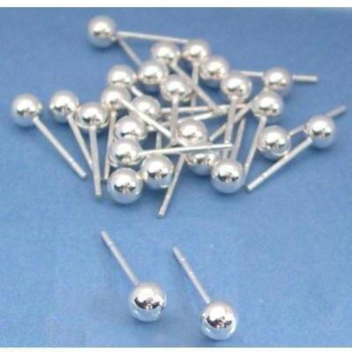 Ball Stud Earrings Sterling Silver 4mm 12 Pairs