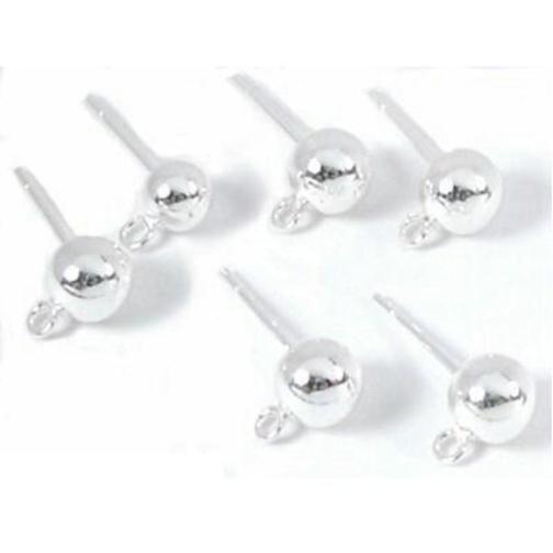 Ball Stud Earrings w/ Hoop Sterling Silver 6mm 3 Pairs