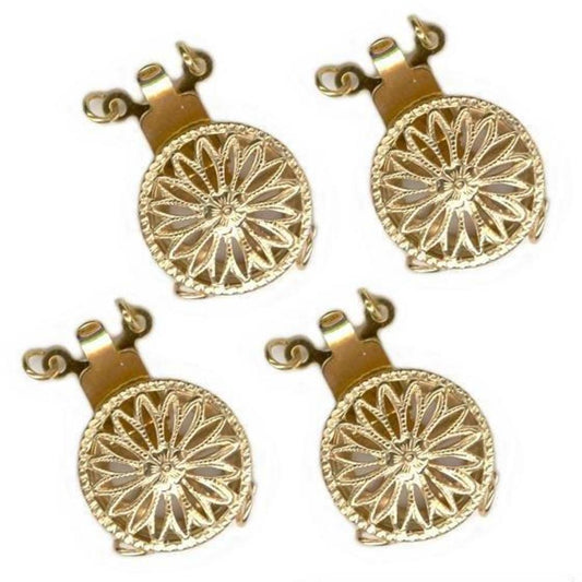 Round Filigree Double Strand Pearl Clasp Gold Filled 12.5mm 4Pcs