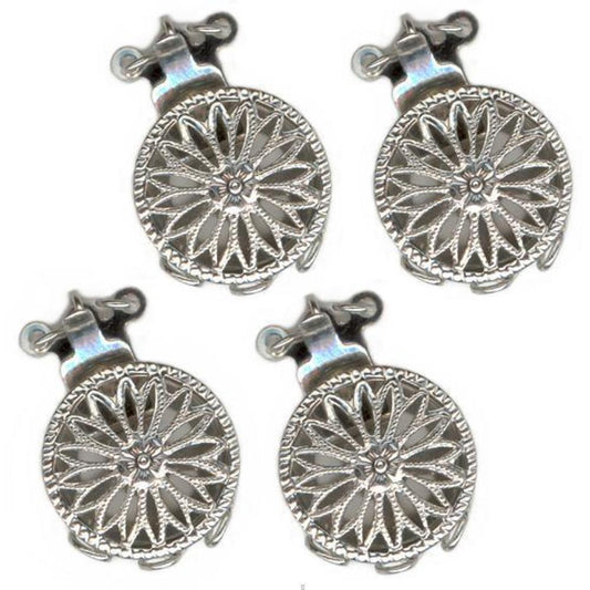 Round Filigree Triple Strand Pearl Clasp Sterling Silver 12.7mm 4Pcs