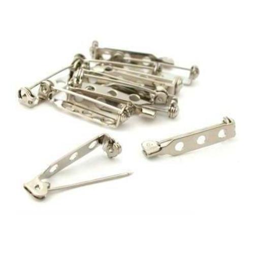 Bar Pin Backs Nickel Plated 25.5mm 12Pcs