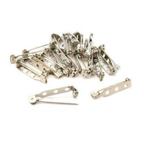 24 Nickel Plated Pin Backs 27 x 5mm