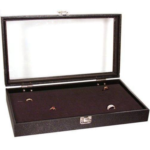 Glass Top Black Jewelry Display Case 72 Slot Compartment Ring Tray
