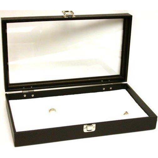 72 Slot White Ring Foam Jewelry Display Glass Top Tray