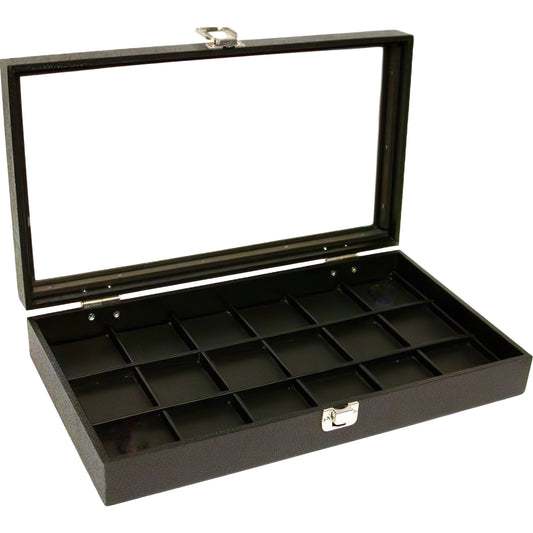 Glass Top Case Black Pocket Watch Jewelry Display Tray