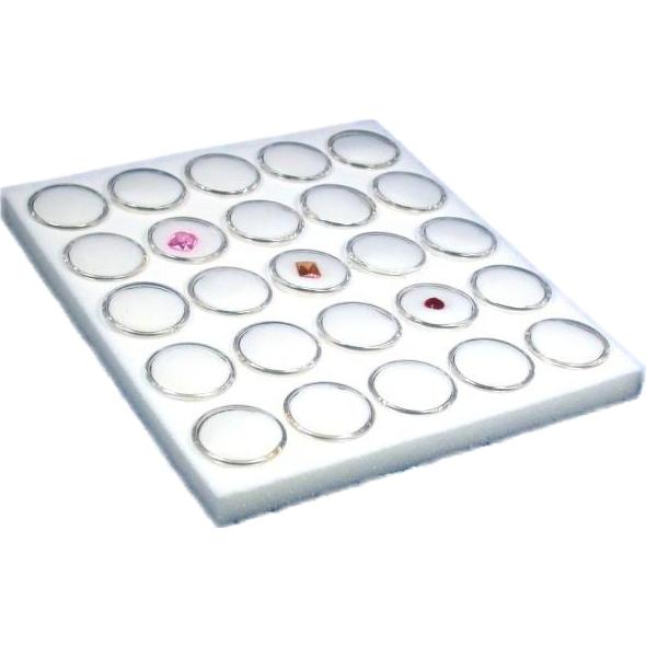 75 White Gem Jars Inserts 1" & Black Display Trays 6Pcs