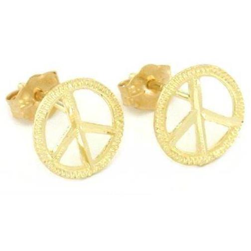 14K Gold Peace Sign Earrings Hippie Love Jewelry 9mm