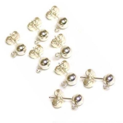 Ball Stud Earrings w/ Hoop Sterling Silver 5mm 4 Pairs
