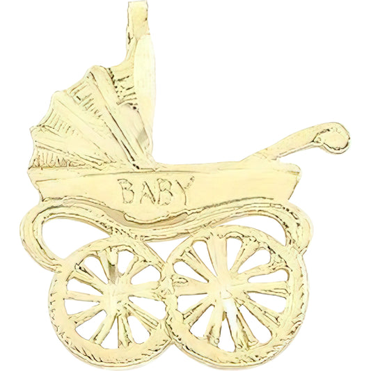 Bassinet Stroller Charm 15mm & 18" Chain 14k Gold