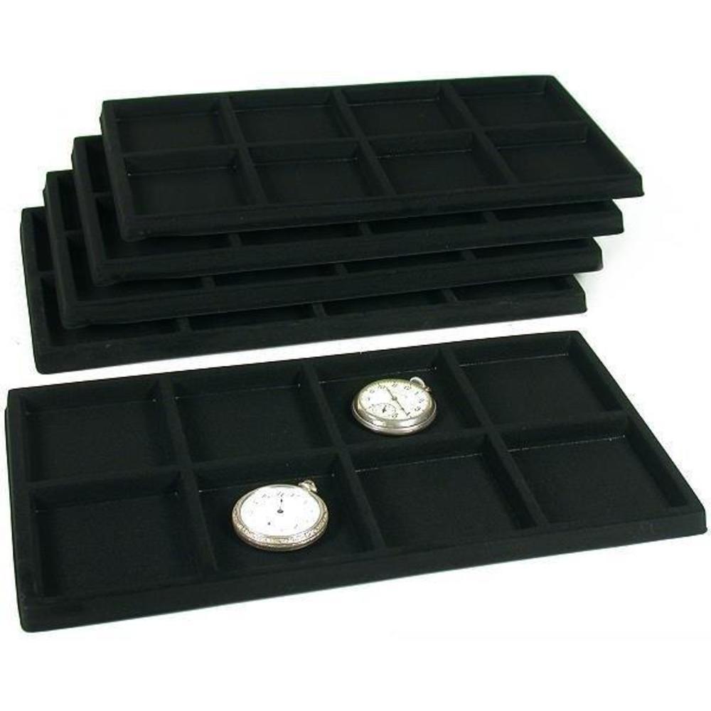 5 Black 8 Slot Pocket Watch Jewelry Display Case Tray Inserts