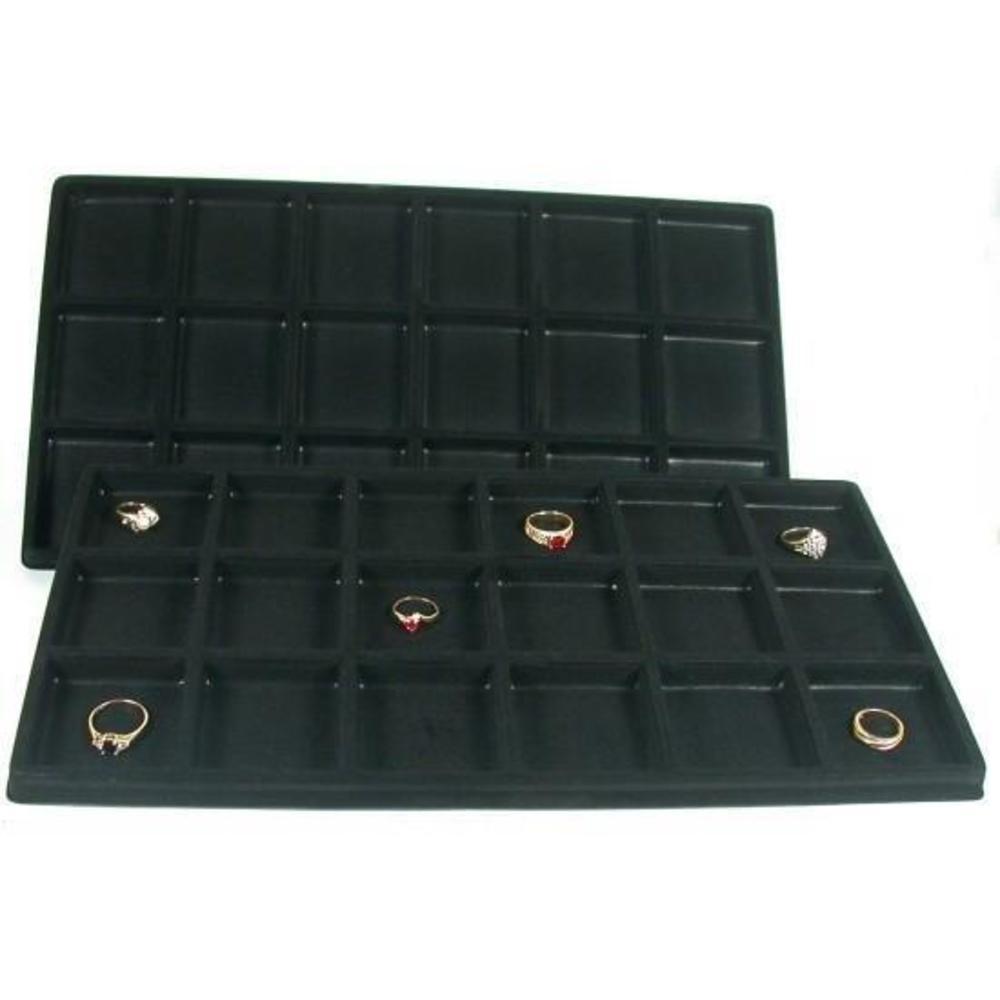 2 Black 18 Slot Coin Jewelry Showcase Display Tray Inserts