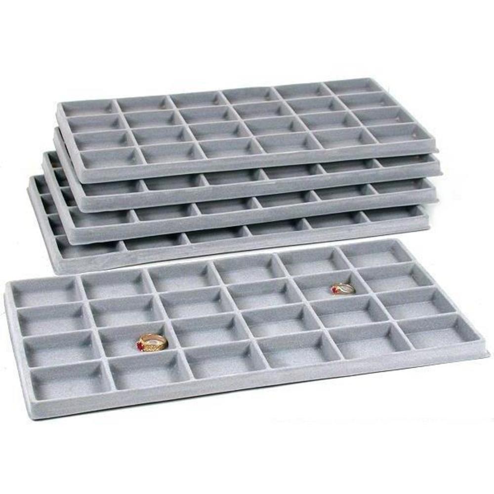 5 Grey Flocked 24 Compartment Display Tray Inserts