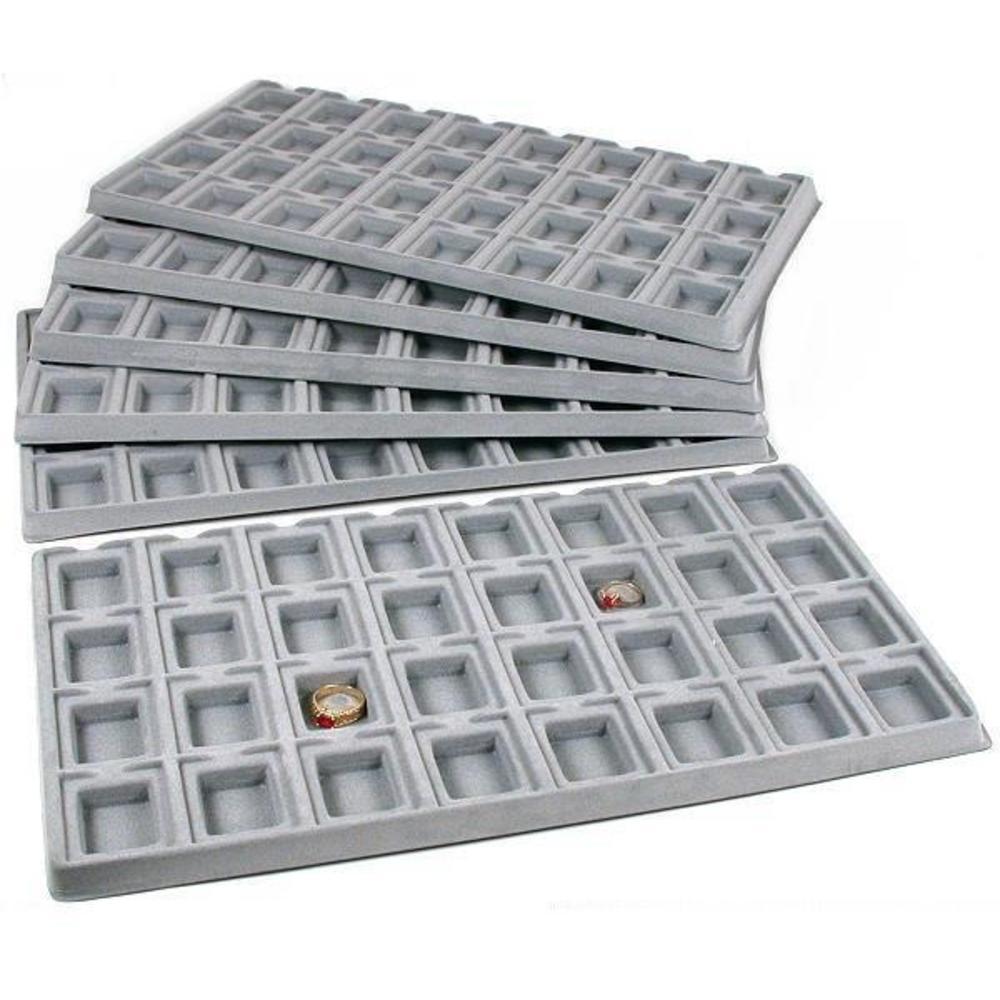 6 Gray 32 Slot Puff Earring Cards Showcase Display Tray Inserts