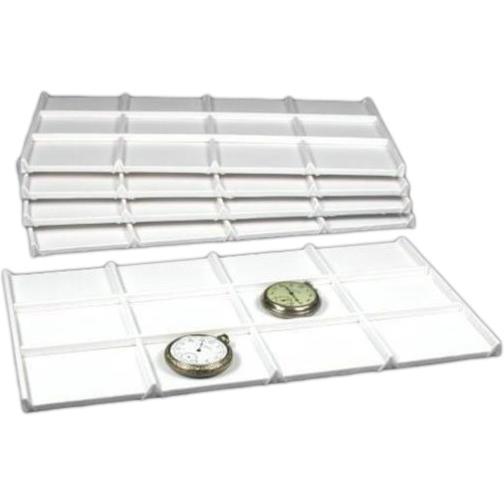60 Slot Pocket Watch Tray Display White Faux Leather