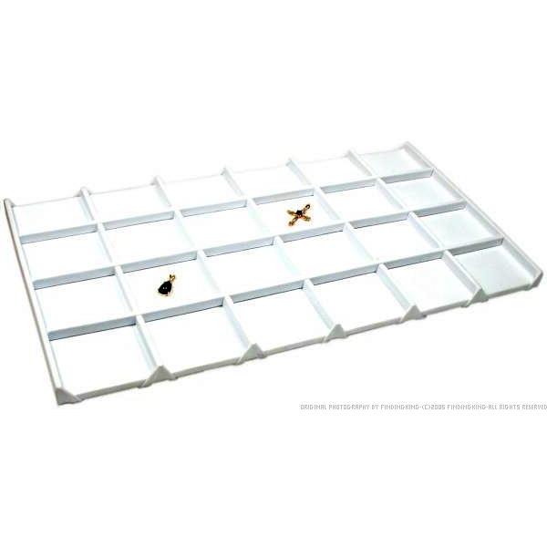 3 White Faux Leather 24 Compartment Display Tray Insert