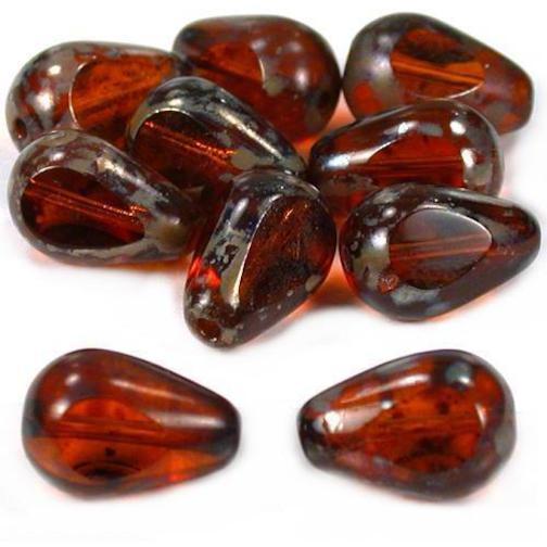 10 Topaz Teardrop Glass Window Beads