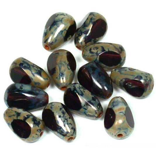 Teardrop Glass Window Beads Purple 12mm 12Pcs