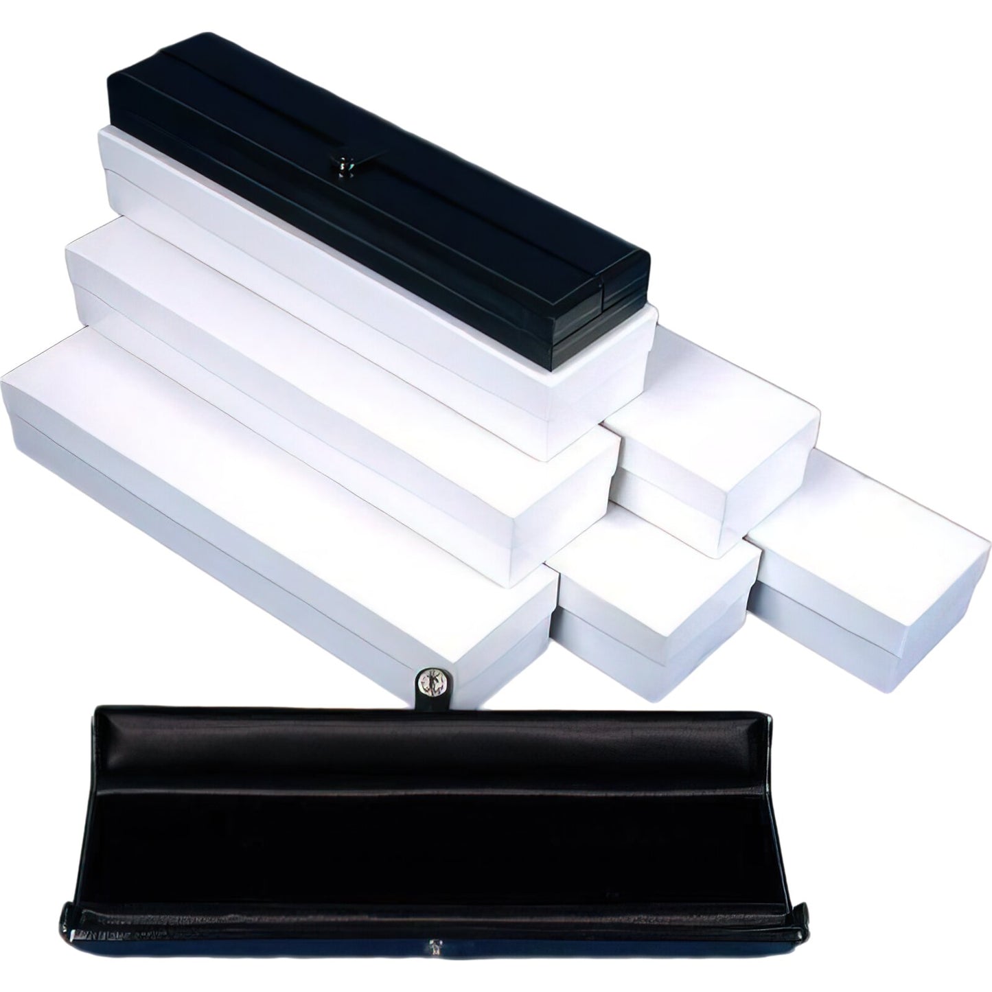 6 Black Leather Bracelet Gift Boxes Display Snap Lid