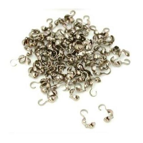 100 White Plated Clamshell Bead Tips 3mm
