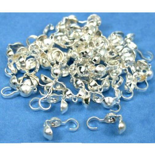 50 Bead Tips Clamshell Silver Plated Bead Stringing Parts