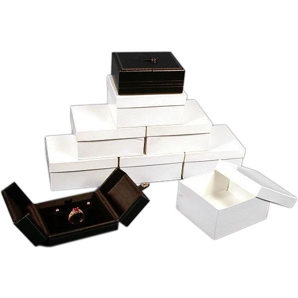 6 Ring Earring Boxes Black Leather Snap Lid Display