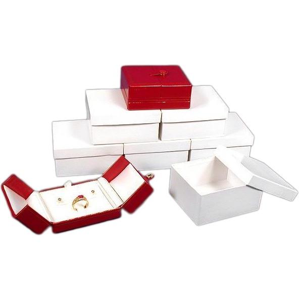 6 Ring Earring Snap Lid Boxes Red Leather Gift Display