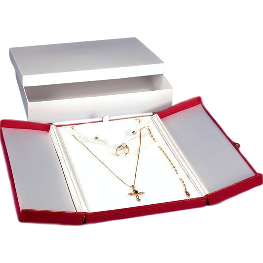 Combination Snap Lid Jewelry Box Red Faux Leather 5 5/8" (Only 1 Box)