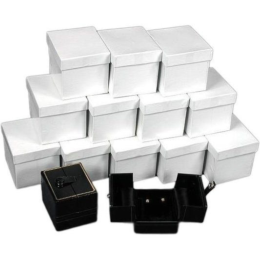 12 Black Leather Earring Gift Boxes Display Snap Lid