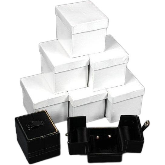 6 Black Leather Earring Gift Boxes Display Snap Lid Box