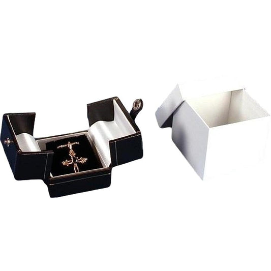 Earring Snap Lid Gift Box Black Faux Leather 2" (Only 1 Box)
