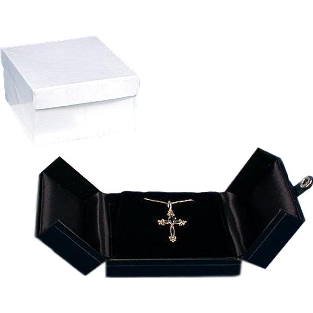 Earring & Pendant Snap Lid Gift Box Black Faux Leather (Only 1 Box)