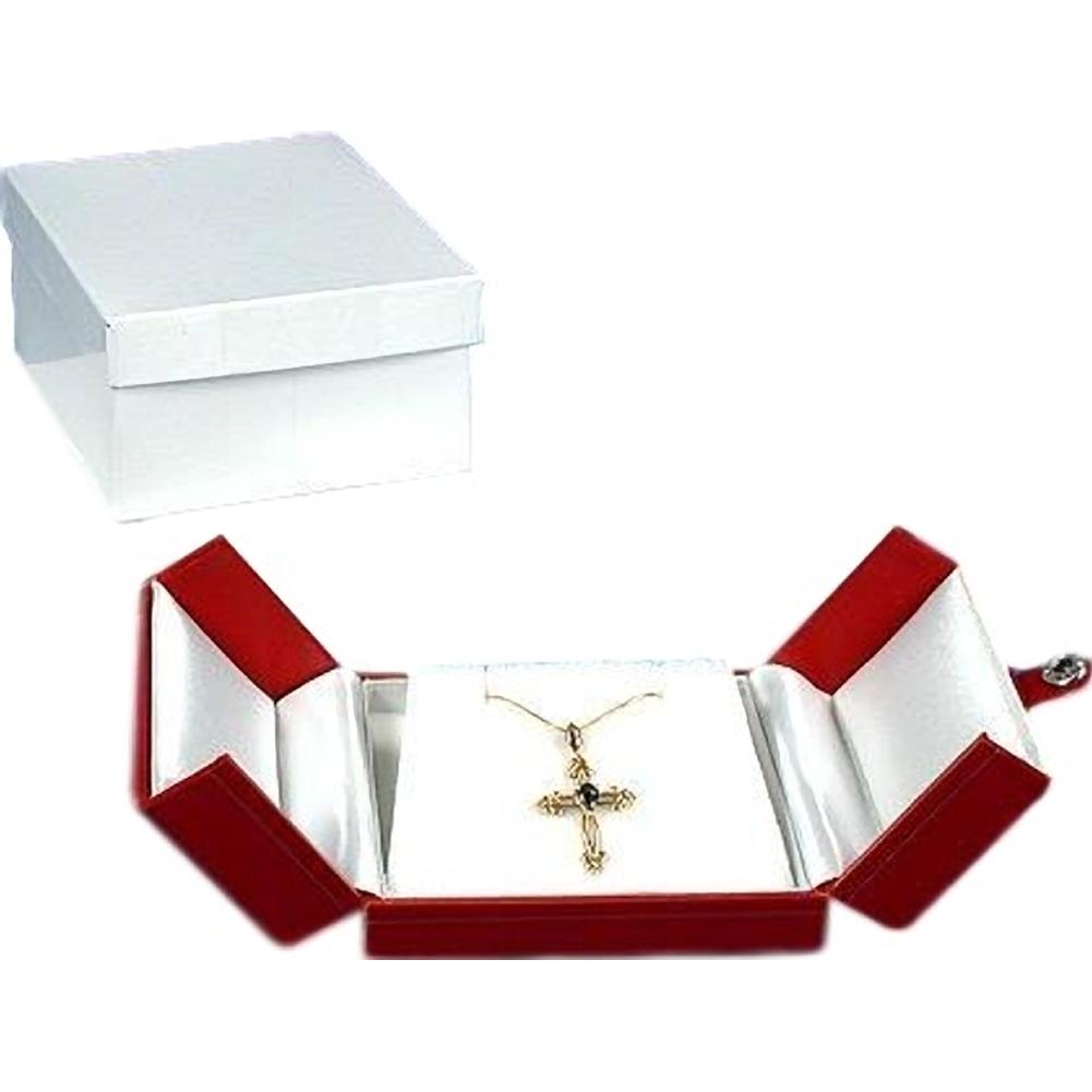Earring & Pendant Snap Lid Gift Box Red Faux Leather 3 1/2" (Only 1 Box)