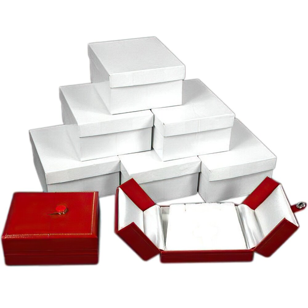 6 Red Pendant Gift Boxes w/Snap Lids 3 1/2"