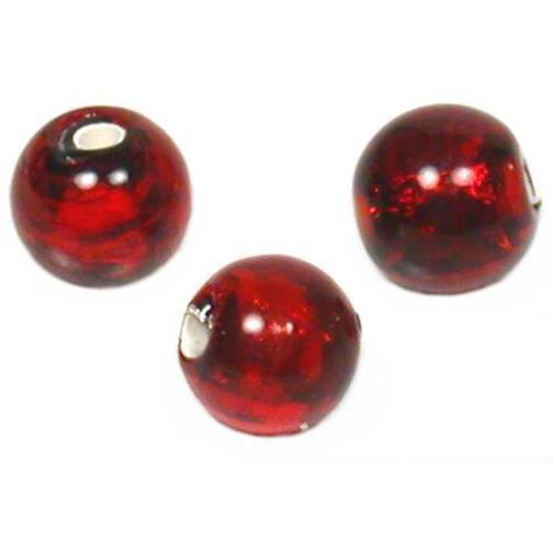 Lampwork Round Silver Foil Glass Beads Red 6mm 3Pcs