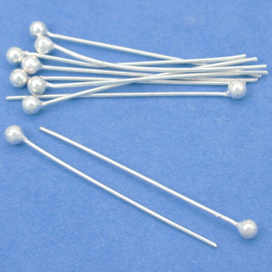 Head Pins Sterling Silver 25 Gauge 1" 10Pcs