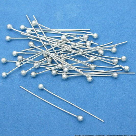 40 Sterling Silver Head Pins Jewelry Making 25 Gauge 1"