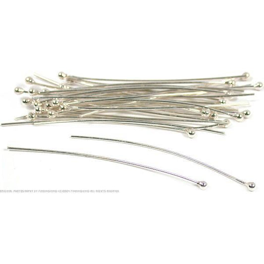30 Sterling Silver Head Pins Jewelry Making 25 Gauge 1 1/2"